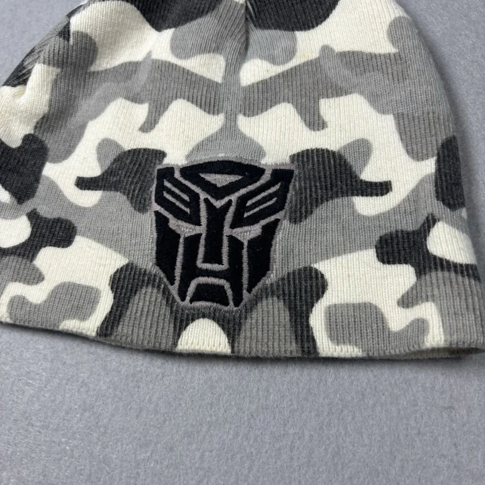 Transformers Gray White Camouflage Knit Hat Cap Boys Youth Size Stitched‎ Logo